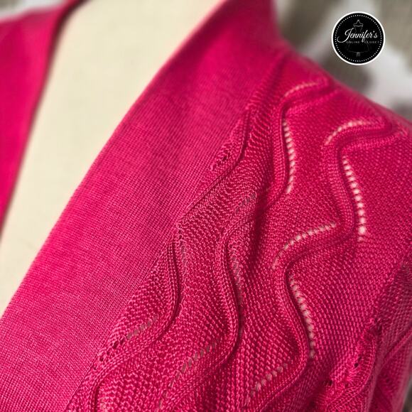 89th & Madison Pink Zig Zag Open Weave Cropped Open Cardigan Size Small - Picture 4 of 9